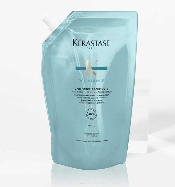 Levně Kérastase Résistance Bain Force Architecte – obnovující šamponový koupel pro poškozené a lámavé vlasy 500 ml (náplň)