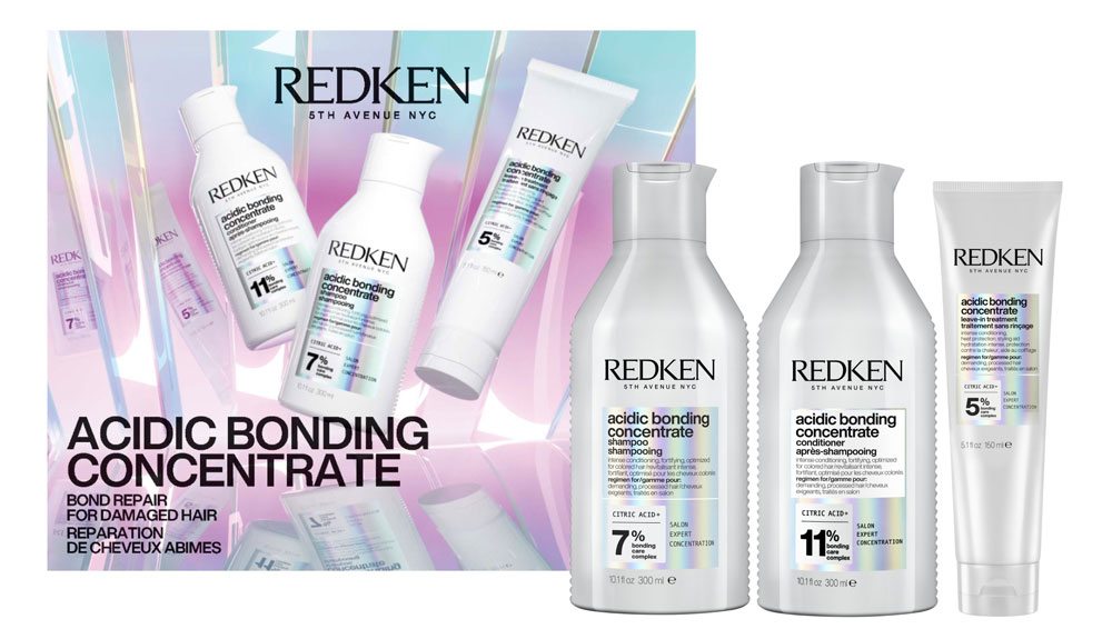 Redken Acidic Bonding Concentrate dárková sada pro poškozené vlasy šampon 300 ml + kondicionér 300 ml + bezoplachová péče 150 ml