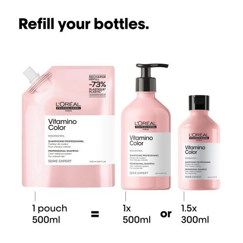 L’Oréal Professionnel Vitamino Color Resveratrol Shampoo Refill 500 ml – Nachfüllbeutel Shampoo für coloriertes Haar
