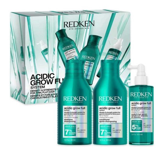Redken Acidic Grow Full System – sada pro plnější vzhled jemných vlasů, šampon 300 ml + kondicionér 300 ml + sérum na pokožku hlavy 100 ml
