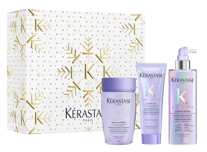 Kérastase Blond Absolu darčeková sada pre blond vlasy – šampón Bain Lumière 80 ml + starostlivosť Cicaflash 75 ml + Blonde Guard 190 ml