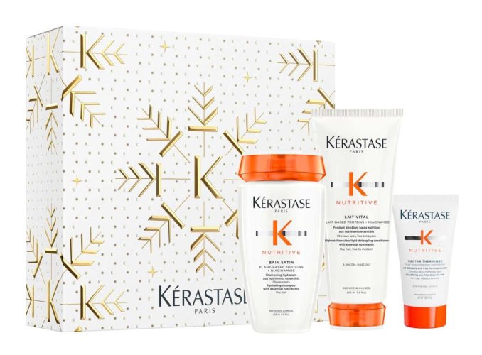 Kérastase Nutritive sada pre suché vlasy – šampón Bain Satin 250 ml + kondicionér Lait Vital 200 ml + termoochranné mlieko Nectar Thermique 50 ml