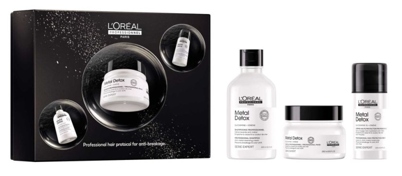 L’Oréal Professionnel Metal Detox sada pre poškodené vlasy – šampón 300 ml + maska 250 ml + ochranný krém 100 ml