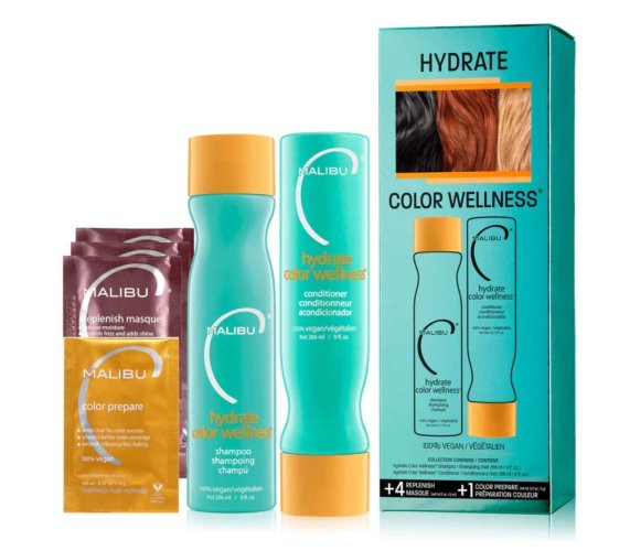 Malibu C Hydrate Color Wellness Collection šampón 266 ml + kondicionér 266 ml +  wellness sáčky 5 ks darčeková sada