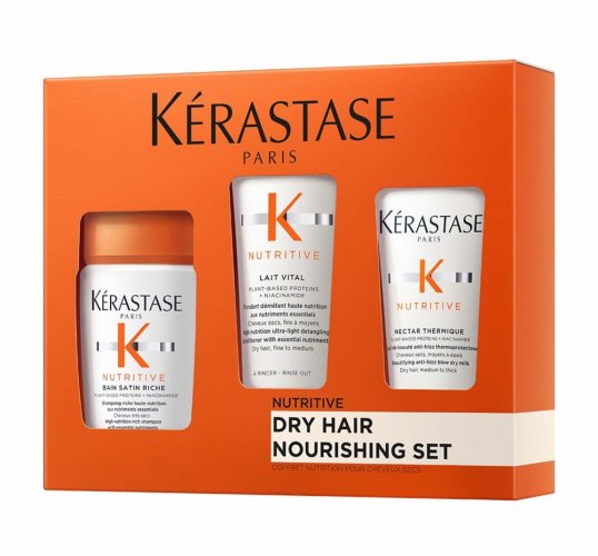 Kérastase Nutritive Discovery Set pro suché vlasy – šampon Bain Satin Riche 80 ml + kondicionér Lait Vital 75 ml + mléko Nectar Thermique 50 ml