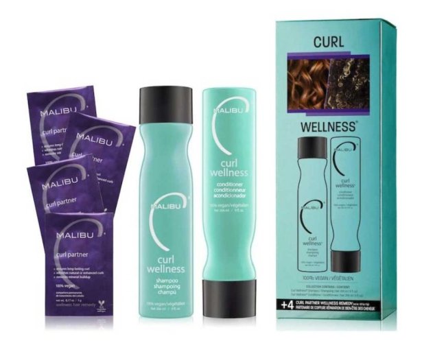 Malibu C Curl Wellness Collection Geschenkset – Shampoo 266 ml + Conditioner 266 ml + 4× Wellness-Sachet