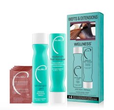 Malibu C Wefts & Extensions Set für Haarverlängerungen Shampoo 266 ml + Maske 266 ml + Wellness Sachets 4 Stk