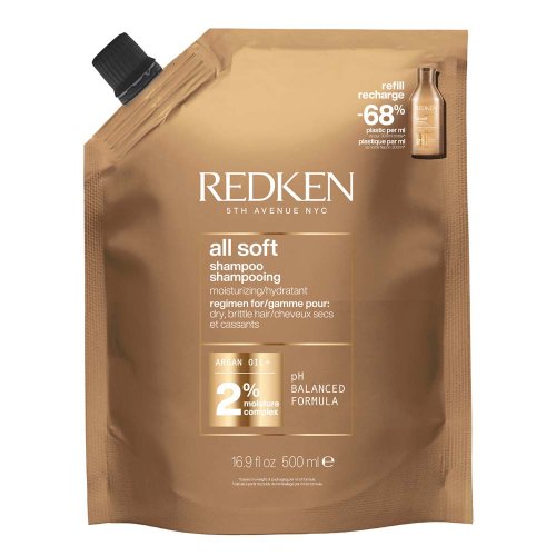 Redken All Soft – Shampoo für trockenes, brüchiges Haar mit Arganöl (Nachfüllpack) 500 ml