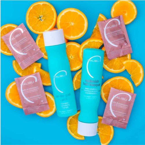 Malibu C Wefts & Extensions Set für Haarverlängerungen Shampoo 266 ml + Maske 266 ml + Wellness Sachets 4 Stk