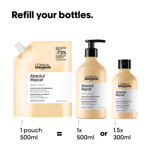 L’Oréal Professionnel Serie Expert Absolut Repair Shampoo Refill 500 ml – Nachfüllpack reparierendes Shampoo für geschädigtes Haar
