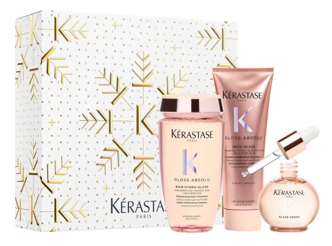 Kérastase Gloss Absolu darčeková sada pre lesk a proti krepovateniu – šampón 250 ml + kondicionér 250 ml + olej Glaze Drops 45 ml
