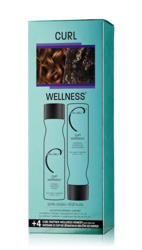 Malibu C Curl Wellness Collection Geschenkset – Shampoo 266 ml + Conditioner 266 ml + 4× Wellness-Sachet