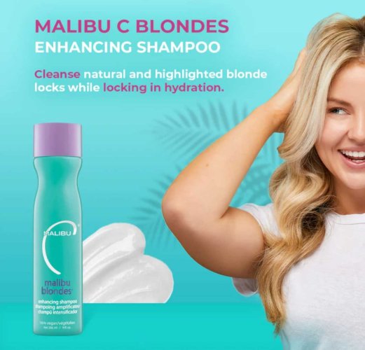 Malibu C Blondes Enhancing Collection Shampoo 266 ml + Conditioner 266 ml + Wellness-Beutel 4 Stk. Geschenkset