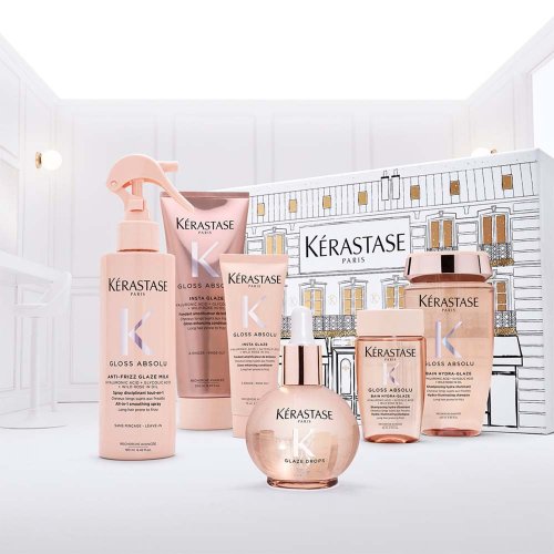 Kérastase Gloss Absolu darčeková sada – šampón Bain Hydra-Gloss 80 ml + kondicionér Fondant Hydra-Gloss 75 ml + rozjasňujúci olej Glaze Drops 45 ml