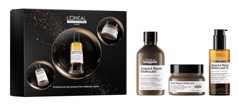 L’Oréal Professionnel Absolut Repair Molecular sada pre poškodené vlasy – šampón 300 ml + maska 250 ml + olej 90 ml