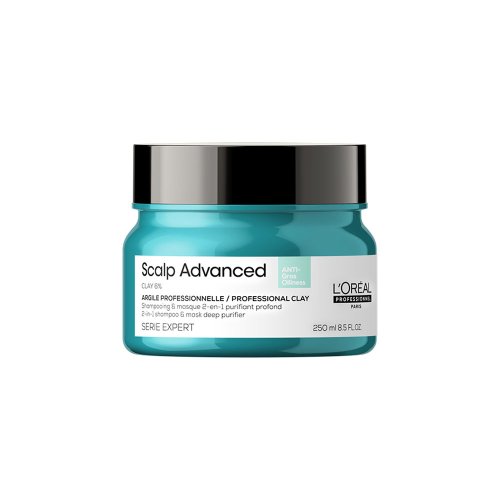 L’Oréal Professionnel Scalp Advanced Anti-oiliness 2-in-1 deep purifier clay 250 ml – jílová 2v1 maska a šampon pro mastnou pokožku hlavy