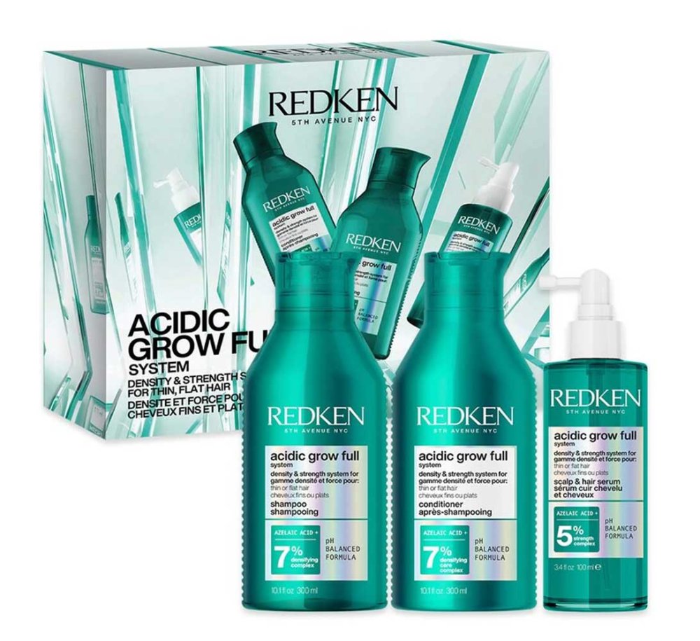 Redken Acidic Grow Full System – sada pro plnější vzhled jemných vlasů, šampon 300 ml + kondicionér 300 ml + sérum na pokožku hlavy 100 ml