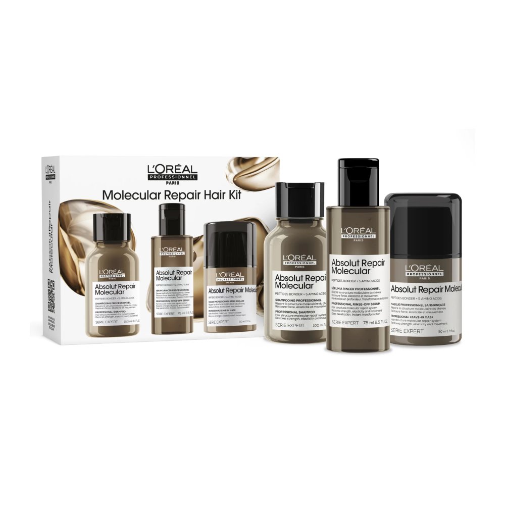 L'Oréal Professionnel Serie Expert Absolut Repair Molecular Trio sada pro poškozené vlasy šampon 300 ml + sérum 250 ml + bezoplachová péče 50 ml