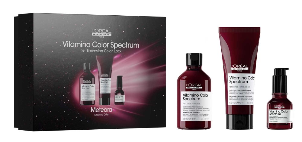 Levně L’Oréal Professionnel Vitamino Color Spectrum – Dárková sada pro barvené vlasy (Šampon 300 ml + Kondicionér 200 ml + Sérum 50 ml)